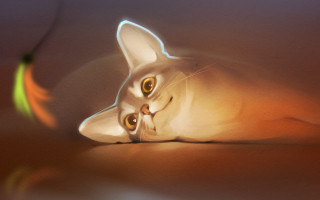 White cat yellow eyes green - anton fadeev free wallpaper