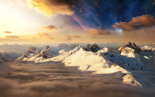 Mountain range clouds stars sky - a view of a mountain range free wallpaper