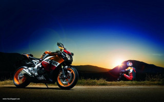 Motorcycle parked sunset mountain range - sunset free wallpaper