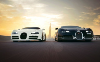 Bugatti sunset city matte painting - luxury free wallpaper
