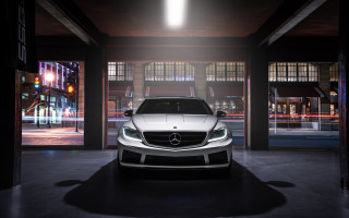 White car garage night cityscape - a garage next free wallpaper