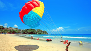Beach kite children summer sky - naive free wallpaper