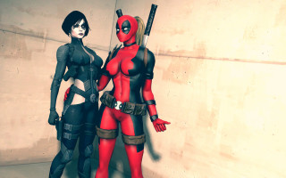 Two women costumes room wall - costume free wallpaper
