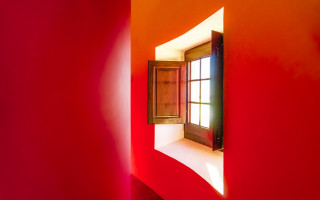 Red wall window cubist sunset - cubist free wallpaper