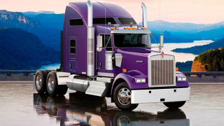 Purple semi truck mountains lake 2 - dennis flanders free wallpaper