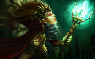Woman green light staff cape - anato finnstark free wallpaper