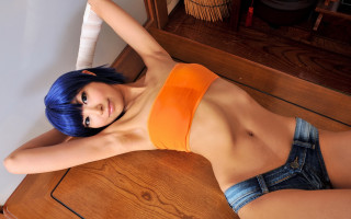 Blue hair cosplay denim bikini - blue hair free wallpaper