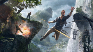 Jungle man suspended cliff climbing - another man free wallpaper