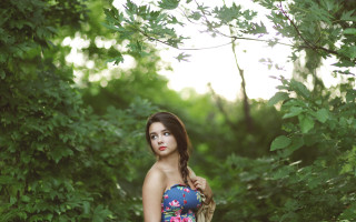 Woman floral dress forest bush 2 - floral free wallpaper