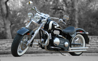 Black white motorcycle street trees - airbrush free wallpaper