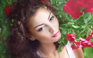Woman red flowers posing roses - red flower free wallpaper
