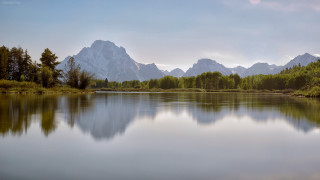 Lake mountains trees sky clouds 34 - widescreen free wallpaper