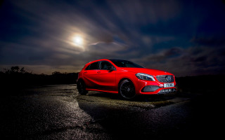 Red car wet road full - a few star free wallpaper