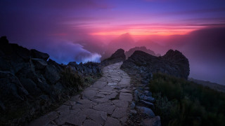 Mountain path sunset clouds pink - mystical free wallpaper