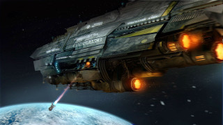 Space station planet laser astronaut - over a planet in space free wallpaper