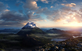 Mountain river cityscape clouds sunset - chris labrooy free wallpaper