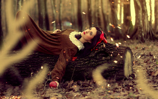 Woman lying woods red scarf - a red scarf free wallpaper