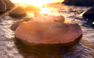 Woman rock water sunset flare - sunset free wallpaper