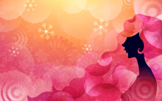 Woman pink hair pink background - star and swirls free wallpaper
