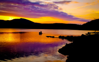 Lake sunset mountain purple yellow - impressionist free wallpaper