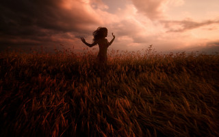 Woman field sunset clouds impressionist - impressionist free wallpaper