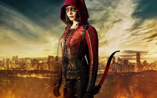 Woman red hoodie city skyline 2 - antipodean free wallpaper