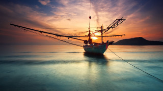 Sunset boat mountain water sky - anthony s waters free wallpaper