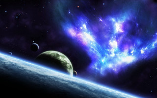 Space planet star cluster background - a planet and a star cluster in the background free wallpaper