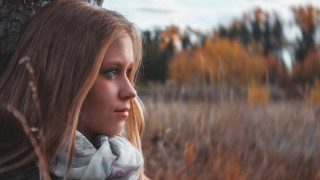 Girl long hair field fall - tall grass and trees free wallpaper