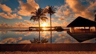 Sunset reflecting sky clouds pool - beautiful free wallpaper for desktop