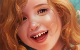 Blonde woman smiling blue green - a painting of a woman free wallpaper