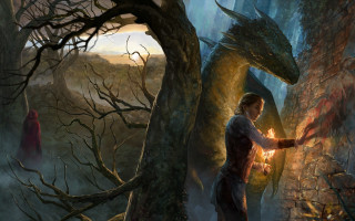 Glowing forest dragon woman magic - a painting of a person holding free wallpaper
