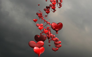 Red hearts balloons cloudy dark - neoromanticism free wallpaper