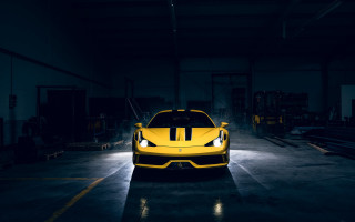 Yellow sports car dark garage 2 - work free wallpaper
