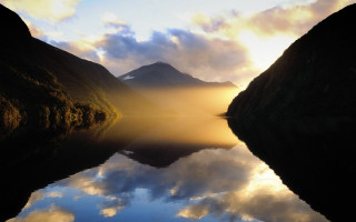 Lake mountains sunset clouds reflection - brad holland free wallpaper