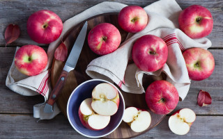 Plate apples bowl sliced tablecloth - postminimalism free wallpaper