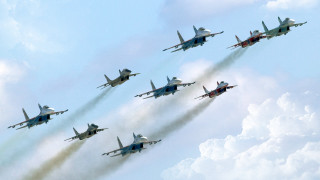 Fighter jets blue sky smoke - behind them free wallpaper