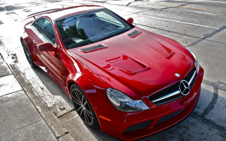 Red mercedes benz coupe parking - a parking meter free wallpaper