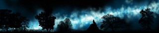 Night sky stars trees church - a matte painting free wallpaper