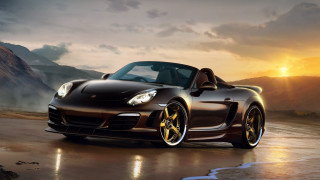 Brown sports car wet road - a wet road free wallpaper