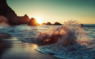 Wave sunset beach rock ocean - ocean free wallpaper