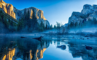 Mountain river forest fog landscape - the air above free wallpaper