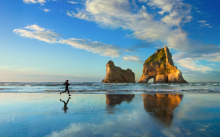 Beach rock formation water sky 2 - impressionist free wallpaper