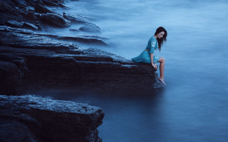 Woman rock ocean kimono beach - free bikini wallpaper