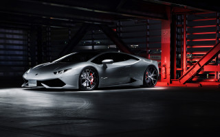 Silver sports car garage night - a staircase free wallpaper
