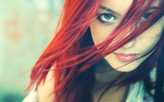 Red haired woman blue eyes 16 - serious free wallpaper for desktop