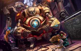 Cartoon robot science lab glowing - art free wallpaper for desktop