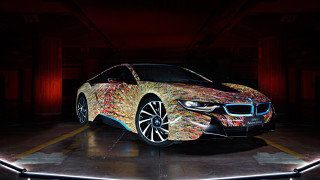 Colorful car neon park night - brush stroke free wallpaper