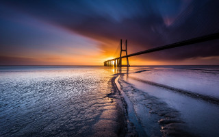 Sunset bridge water ice city - the ground and the sun free wallpaper