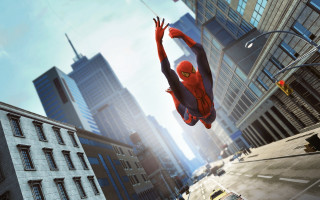 Spiderman flying cityscape tokyo architecture - a spider man free wallpaper
